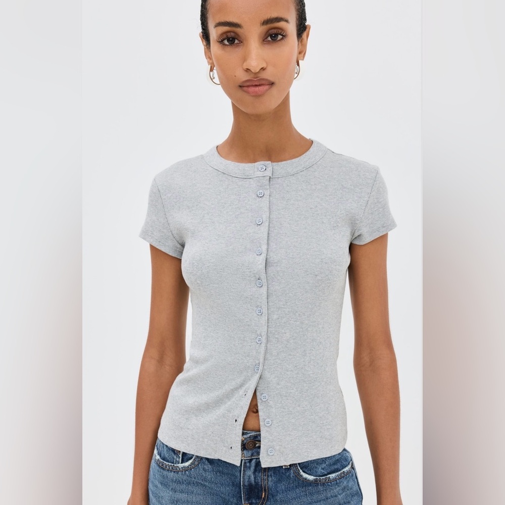 Reformation Raelynn Button Front Organic Cotton Knit Top in Sorbet (Size Small) - Picture 13 of 15